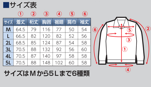 「NSP 空調服」フルハーネス サイズ表